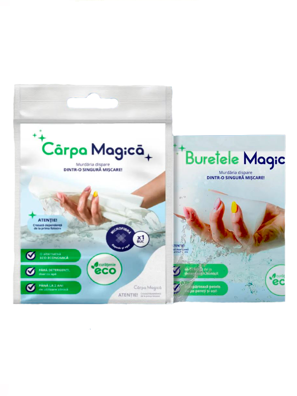 Laveta microfibra Eco 40 x 40 cm + 1 x Burete spuma melaminica Eco 10 x 5 x 2 cm, Carpa Magica My Store