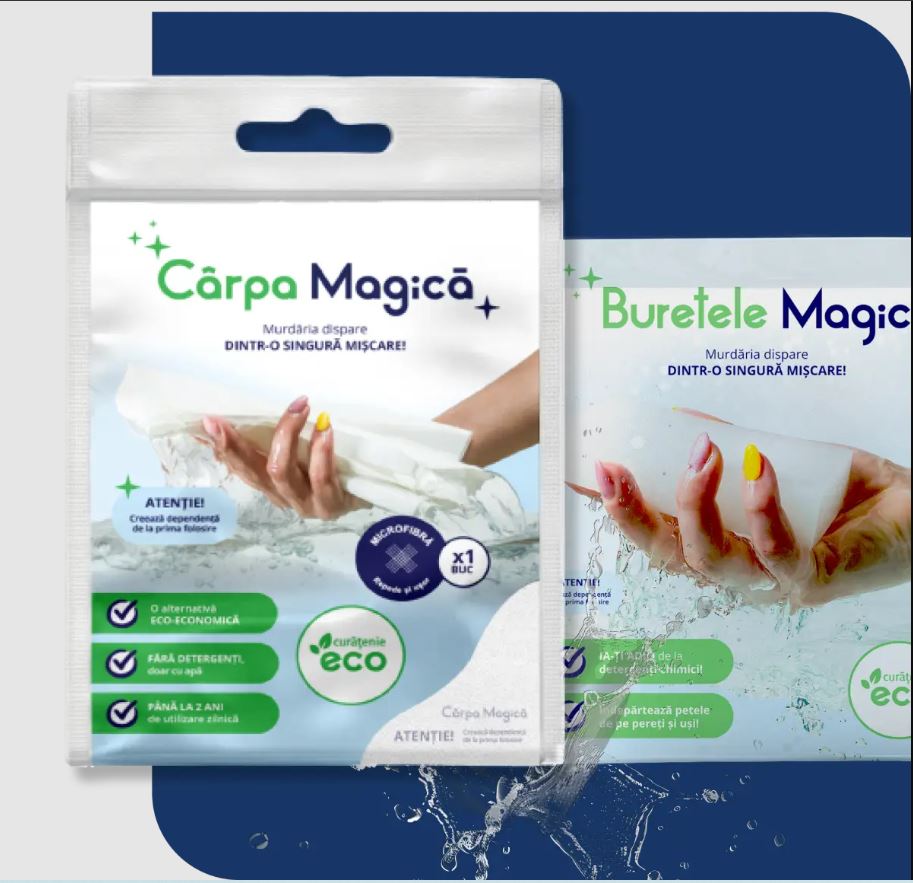 Laveta microfibra Eco 40 x 40 cm + 1 x Burete spuma melaminica Eco 10 x 5 x 2 cm, Carpa Magica My Store