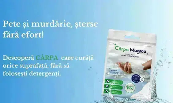 Set Premium Curățenie: 3 Lavete Microfibră Eco (Carpa Magica) + 1 Burete Magic (Buretele Magic)