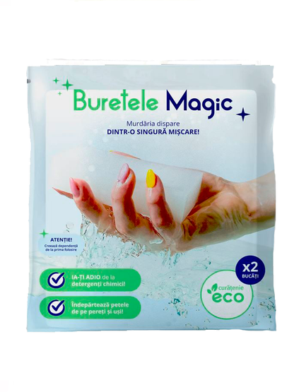 Laveta microfibra Eco 40 x 40 cm + 1 x Burete spuma melaminica Eco 10 x 5 x 2 cm, Carpa Magica My Store