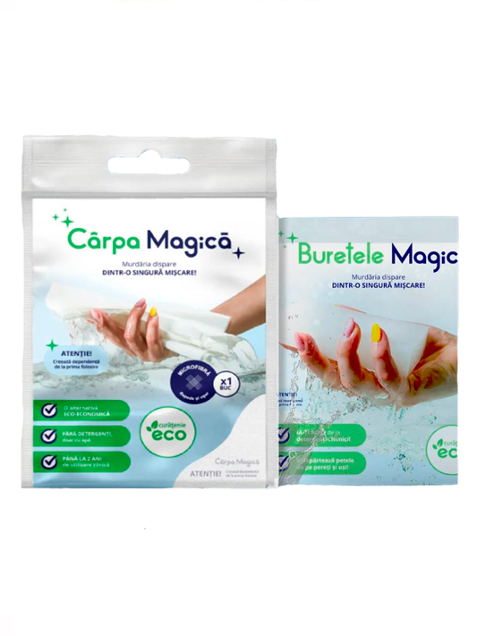Laveta microfibra Eco 40 x 40 cm + 1 x Burete spuma melaminica Eco 10 x 5 x 2 cm, Carpa Magica My Store
